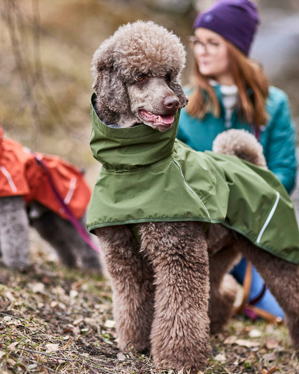 Astarsız Ultra Hafif Su Geçirmez Reflektörlü Koyu Yeşil Köpek Yağmurluğu Hurtta Mudventure Coat ECO