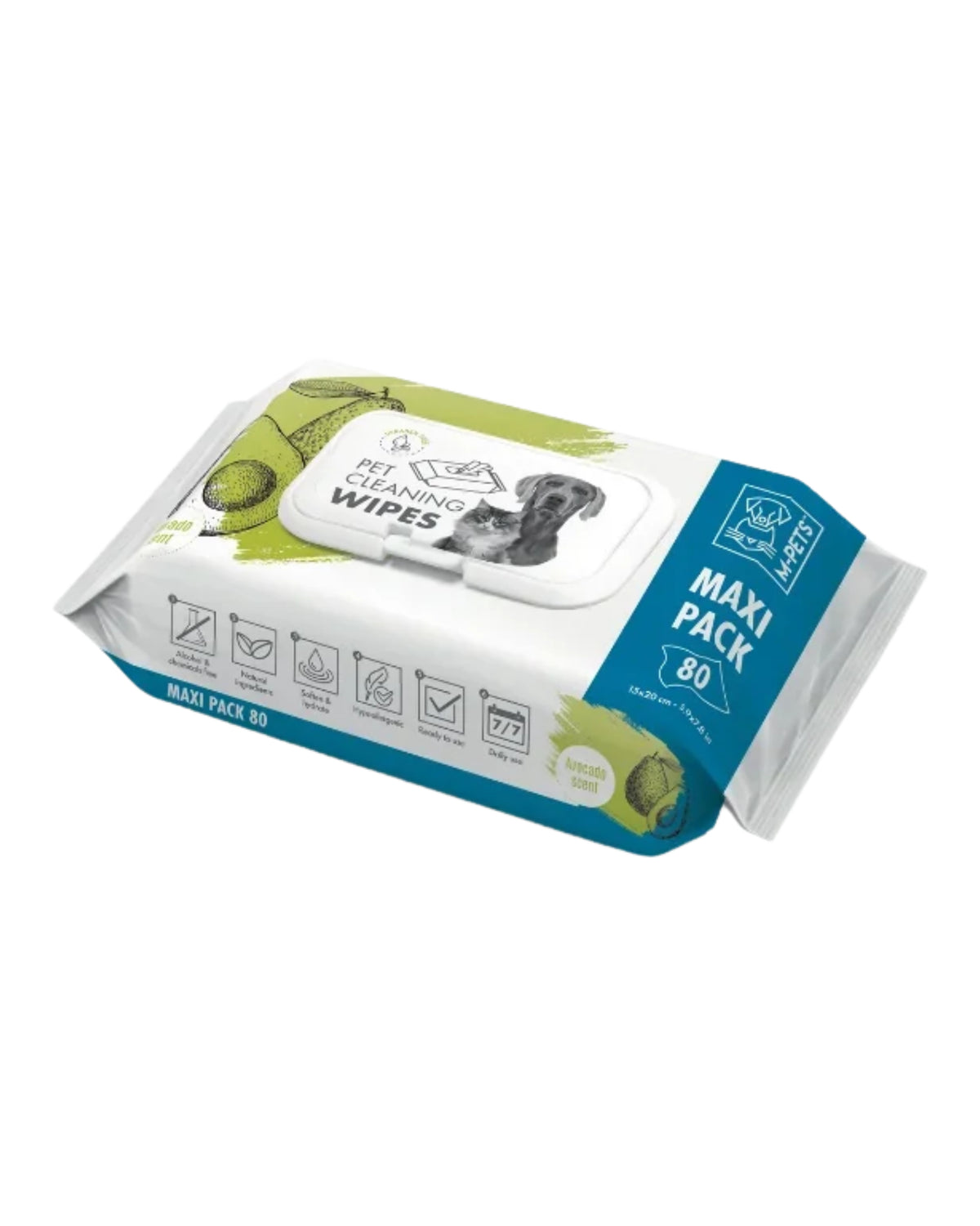 Avokadolu Evcil Hayvan Temizleme Mendili 80'li M-Pets Pet Cleaning Wipes Avocado 20x15 cm