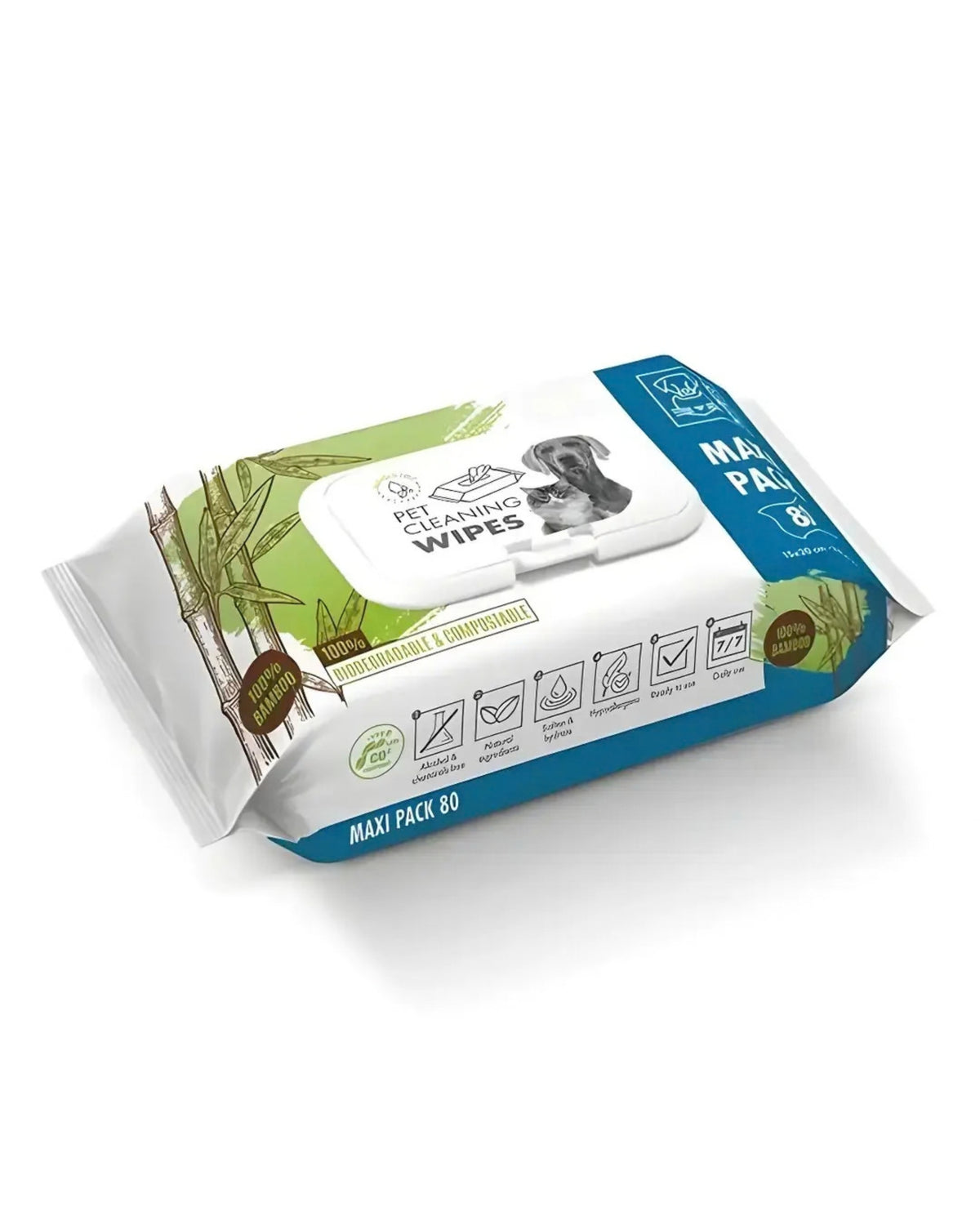 Bambu Özlü Kedi ve Köpek Temizleme Mendili M-Pets Bamboo Wipes 80'li