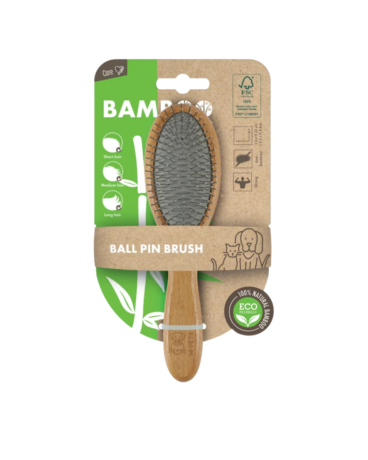 Bambu Saplı Top Uçlu Paslanmaz Çelik Köpek Tarama Fırçası M-Pets Bamboo Ball Pin Brush