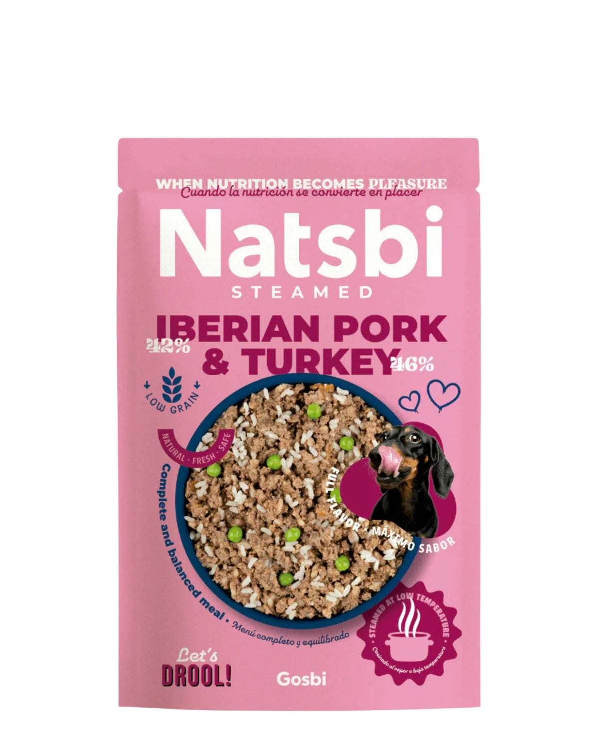Buharda Pişirilmiş İberya Domuzu ve Hindili Düşük Köpek Maması Gosbi Natsbi Steamed Dog Iberian Pork & Turkey