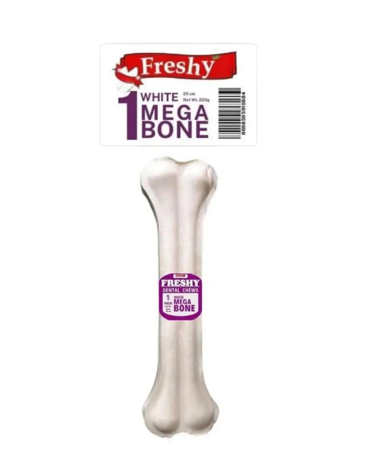 Büyük Irk Köpekler İçin Beyaz Pres Deri Çiğneme Kemiği Freshy White Mega Bone 25 cm