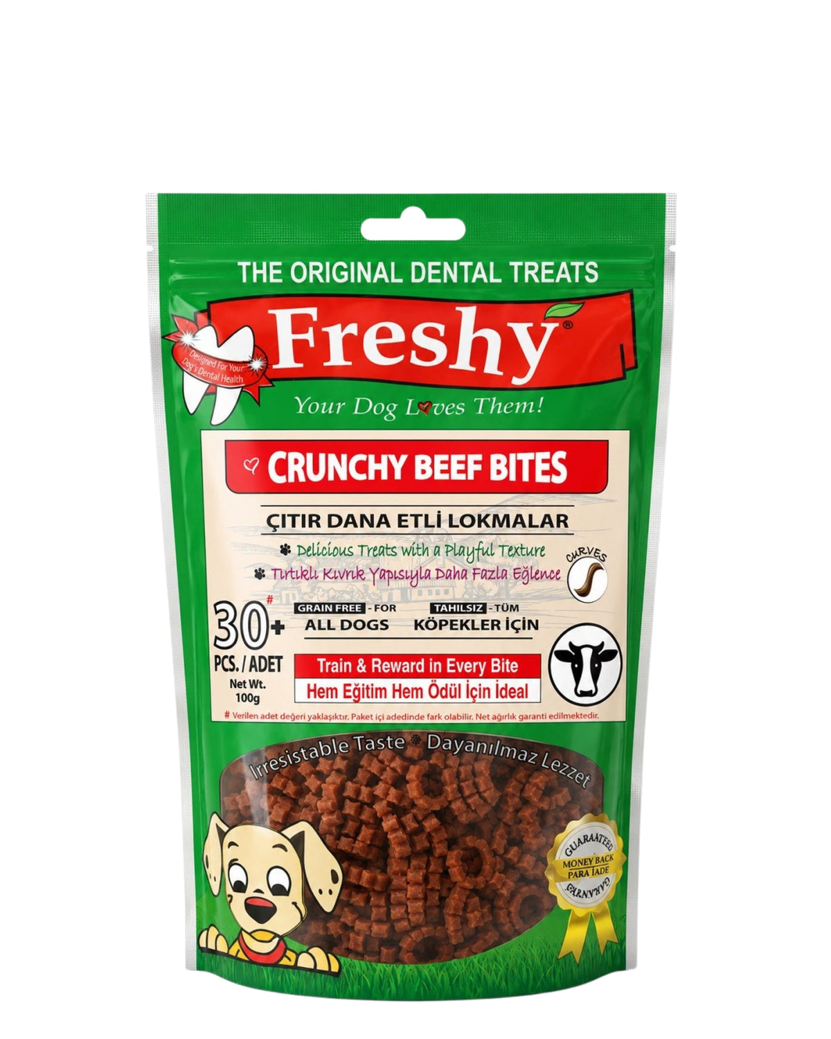 Çıtır Dana Etli Tahılsız Eğitim Ödülü Köpek Maması Freshy Crunchy Beef Bites 100 g