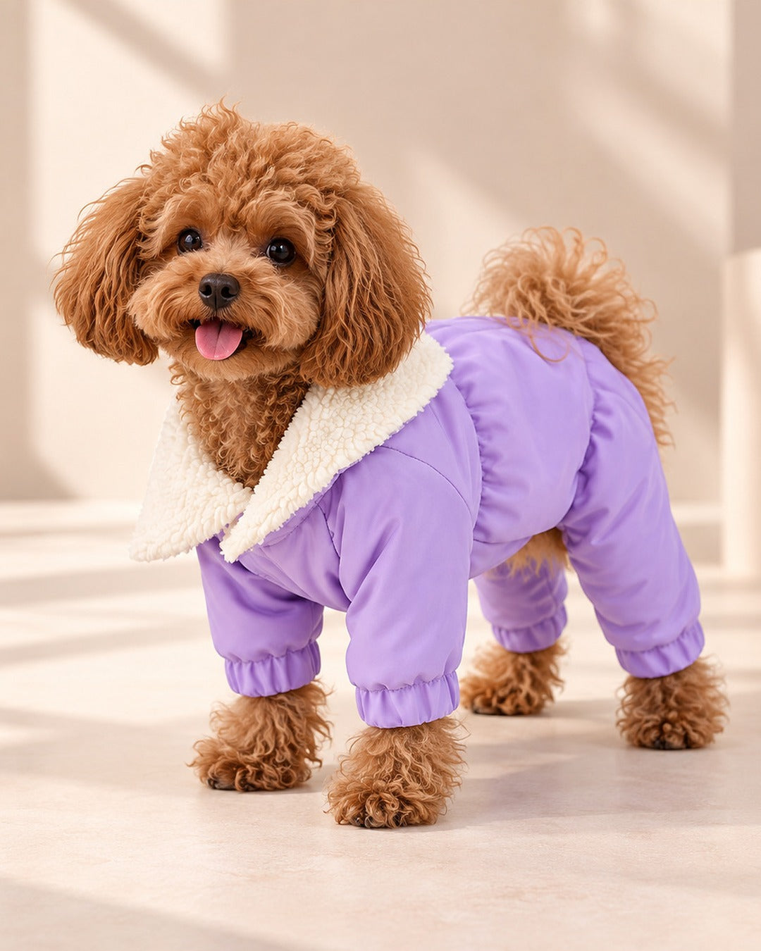 Peluş Yakalı Lila Köpek Yağmurluk Tulum Mont Doredog