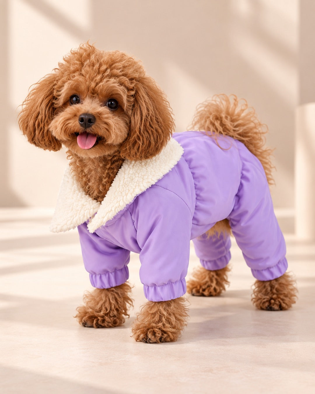 Peluş Yakalı Lila Köpek Yağmurluk Tulum Mont Doredog