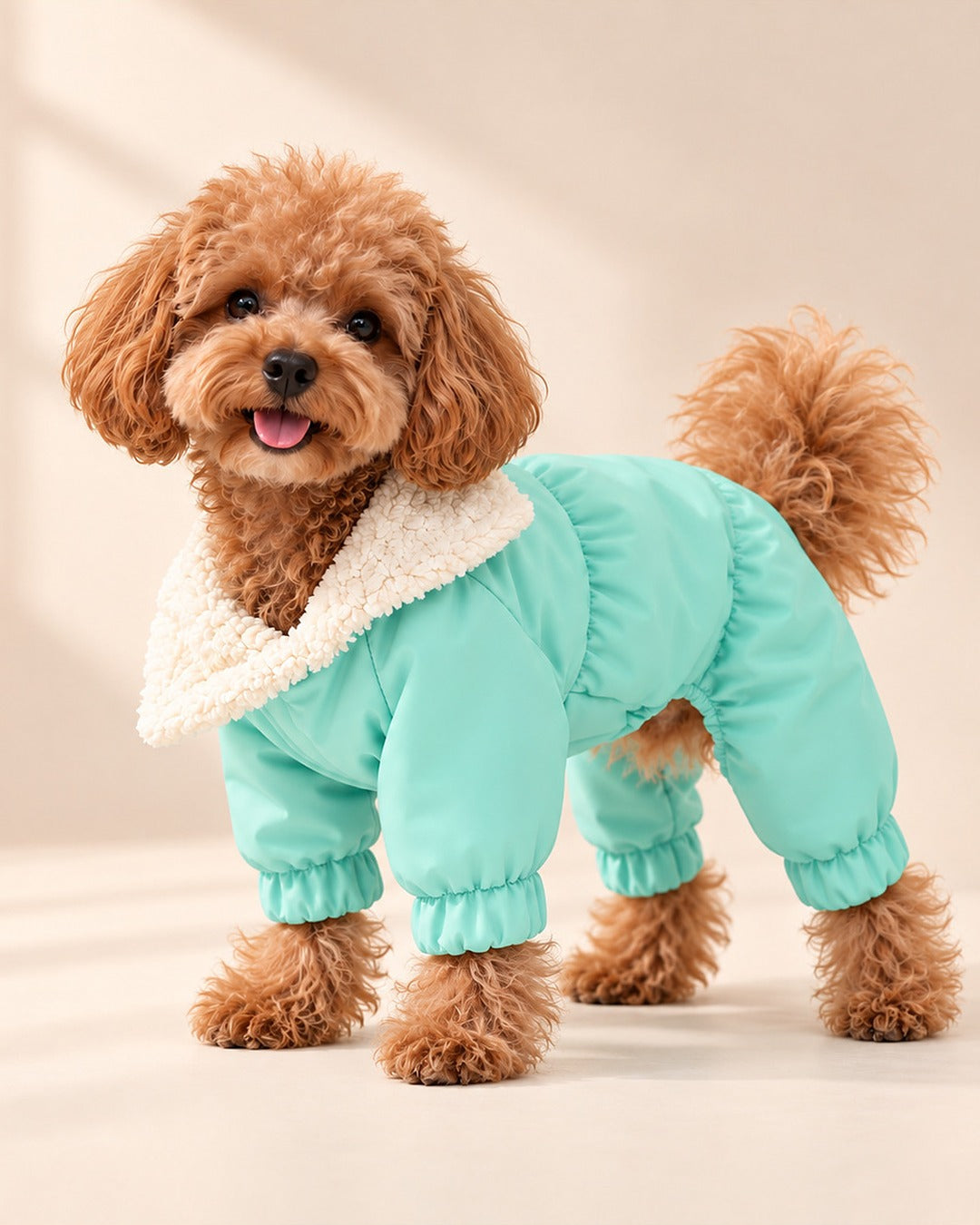 Peluş Yakalı Mint Yeşili Köpek Yağmurluk Tulum Mont Doredog