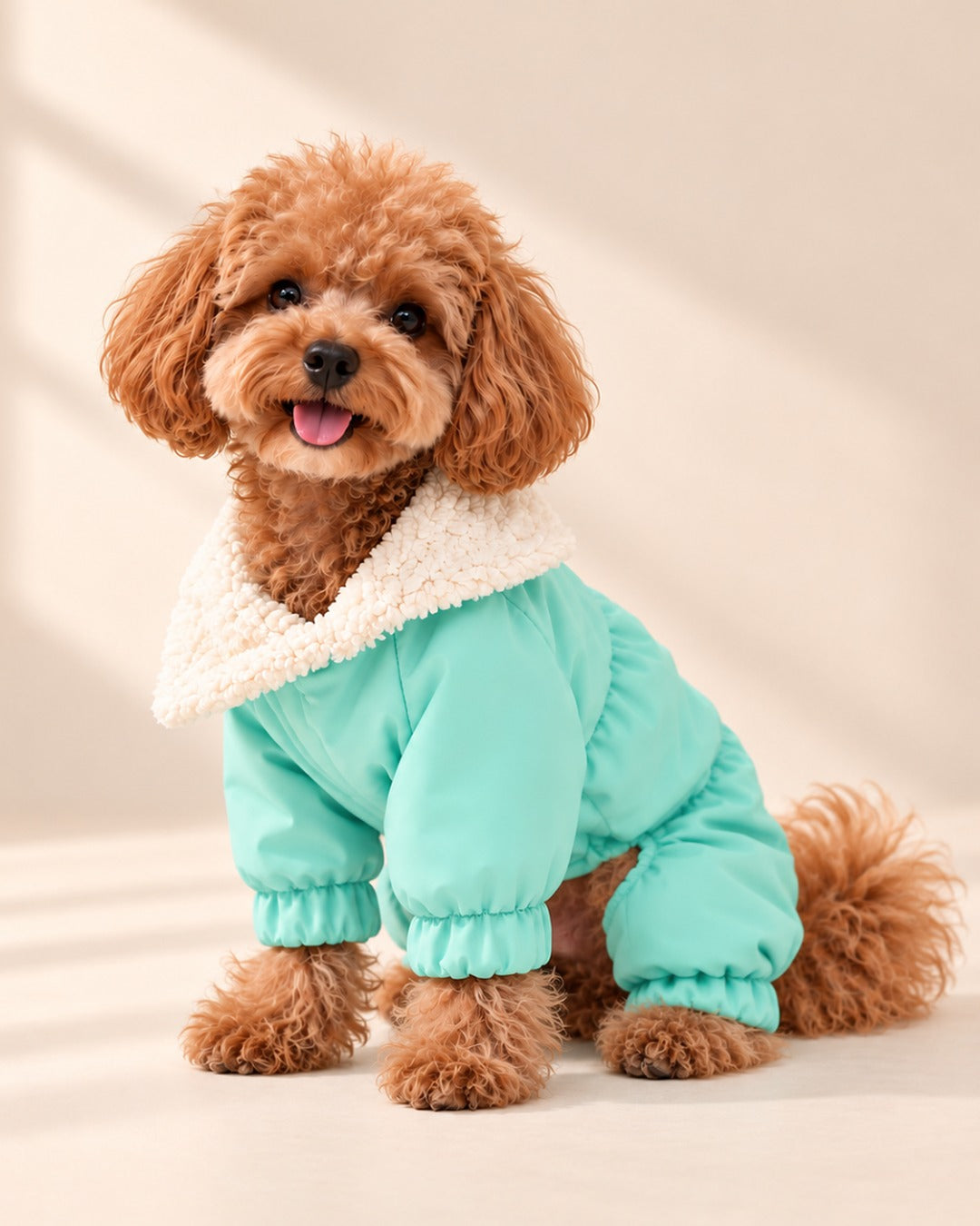Peluş Yakalı Mint Yeşili Köpek Yağmurluk Tulum Mont Doredog