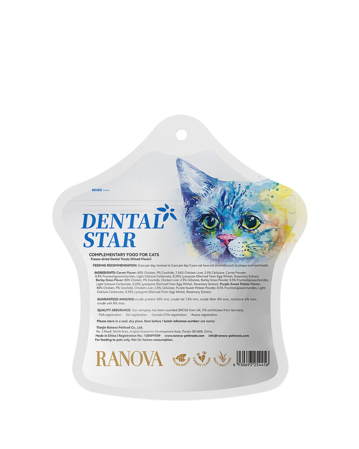 Diş Bakımı İçin Dondurularak Kurutulmuş Yıldız Kedi Ödülü Ranova Dental Star Karışık, 36 g