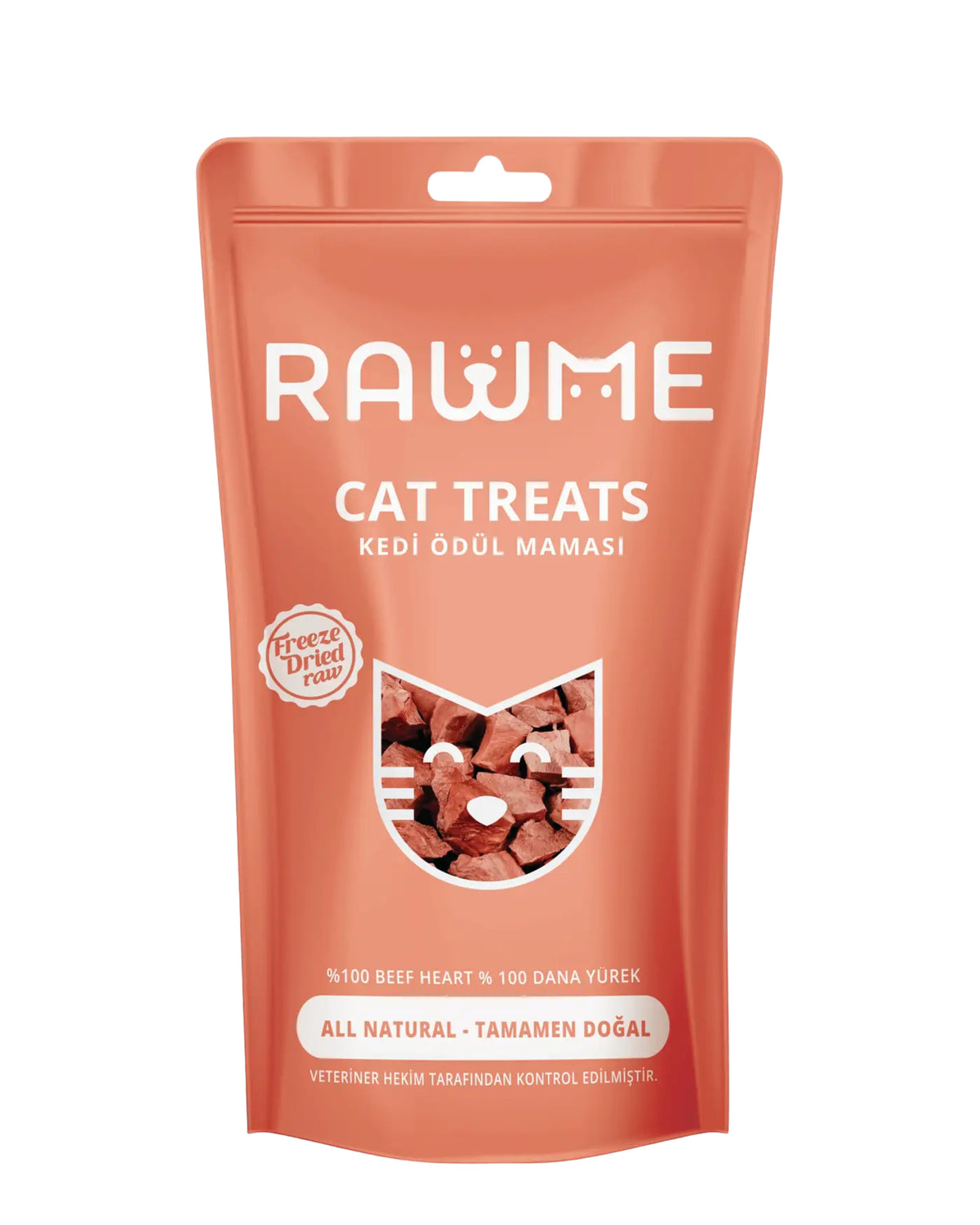 Dondurularak Kurutulmuş Dana Yürek Küpleri Kedi Ödülü Rawme, 40gr