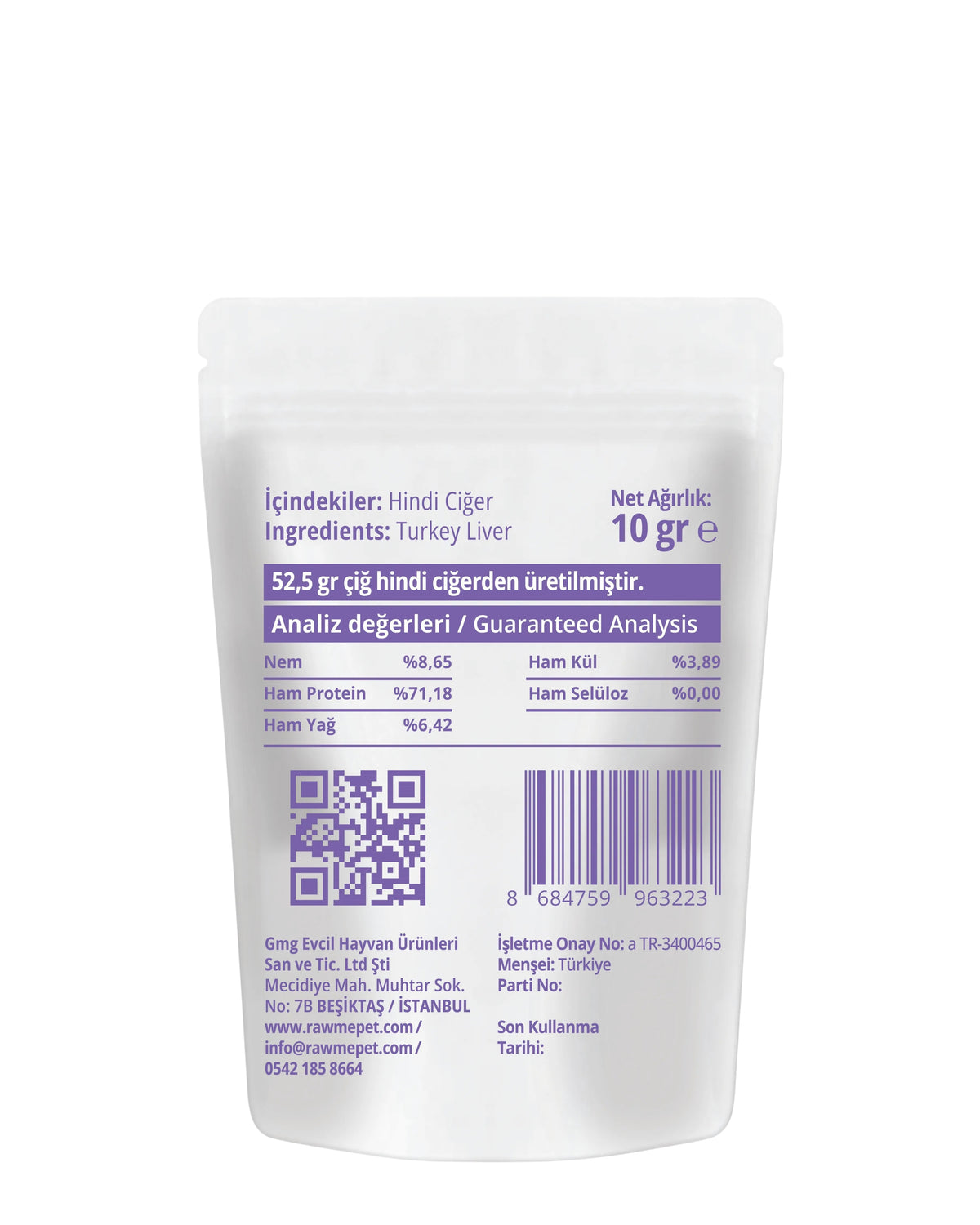 Dondurularak Kurutulmuş Hindi Ciğer Ödülü Rawme Mini Paket, 10gr