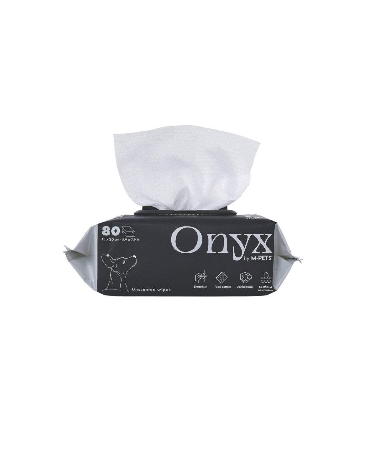 Ekstra Kalın Kokusuz Kedi ve Köpek Temizleme Mendili 80'li M-Pets Onyx Unscented Wipes