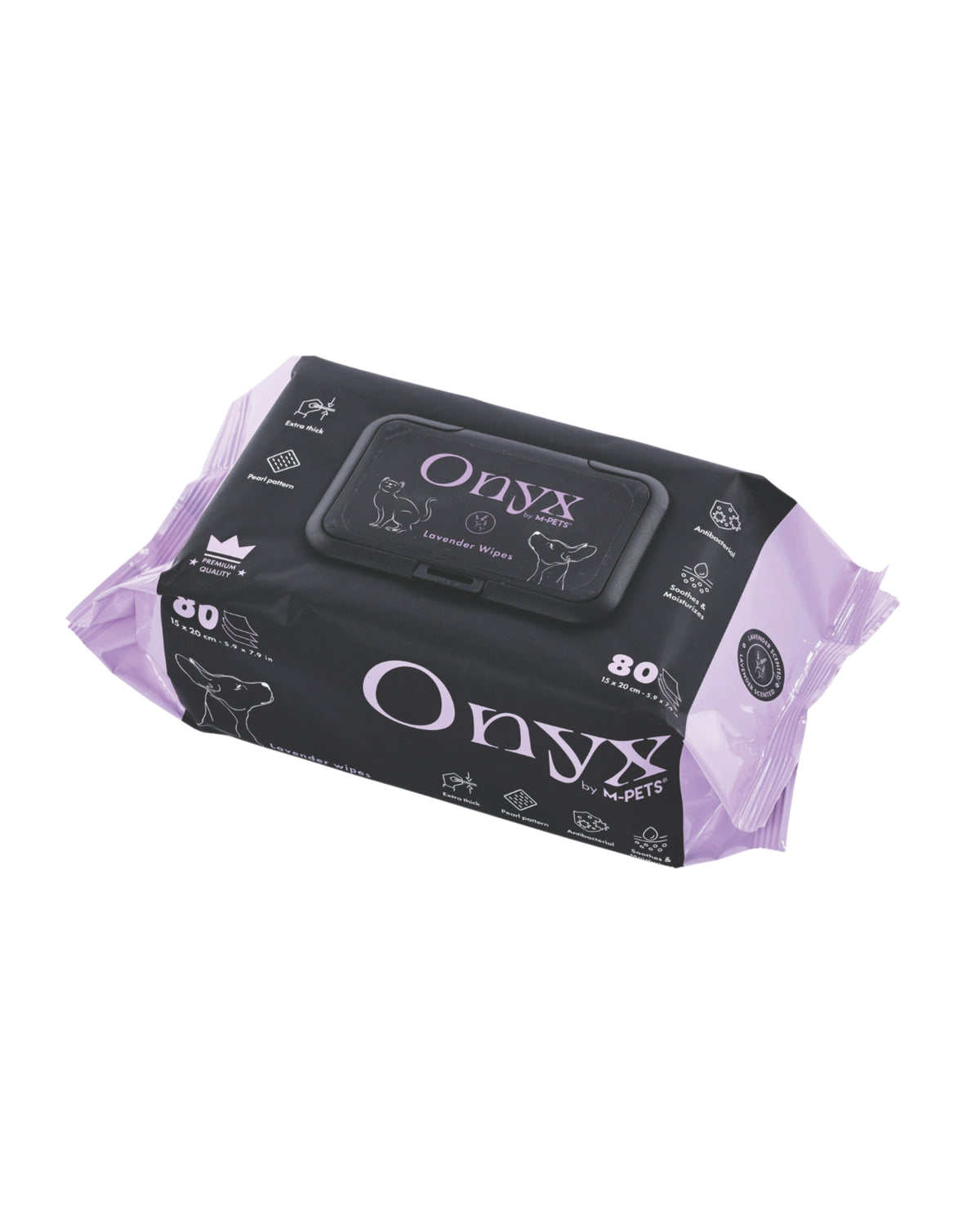 Ekstra Kalın Lavanta Kokulu Kedi ve Köpek Temizleme Mendili 80'li M-Pets Onyx Lavender Wipes