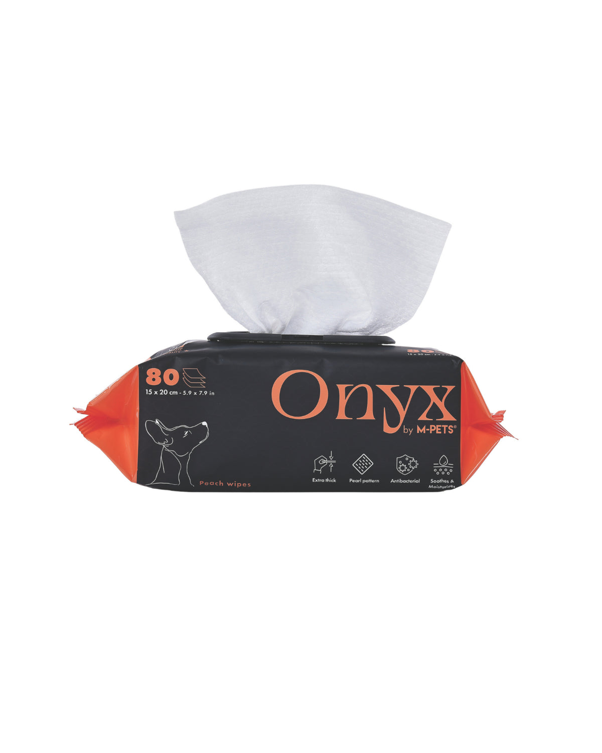 Ekstra Kalın Şeftali Kokulu Kedi ve Köpek Temizleme Mendili 80'li M-Pets Onyx Peach Wipes
