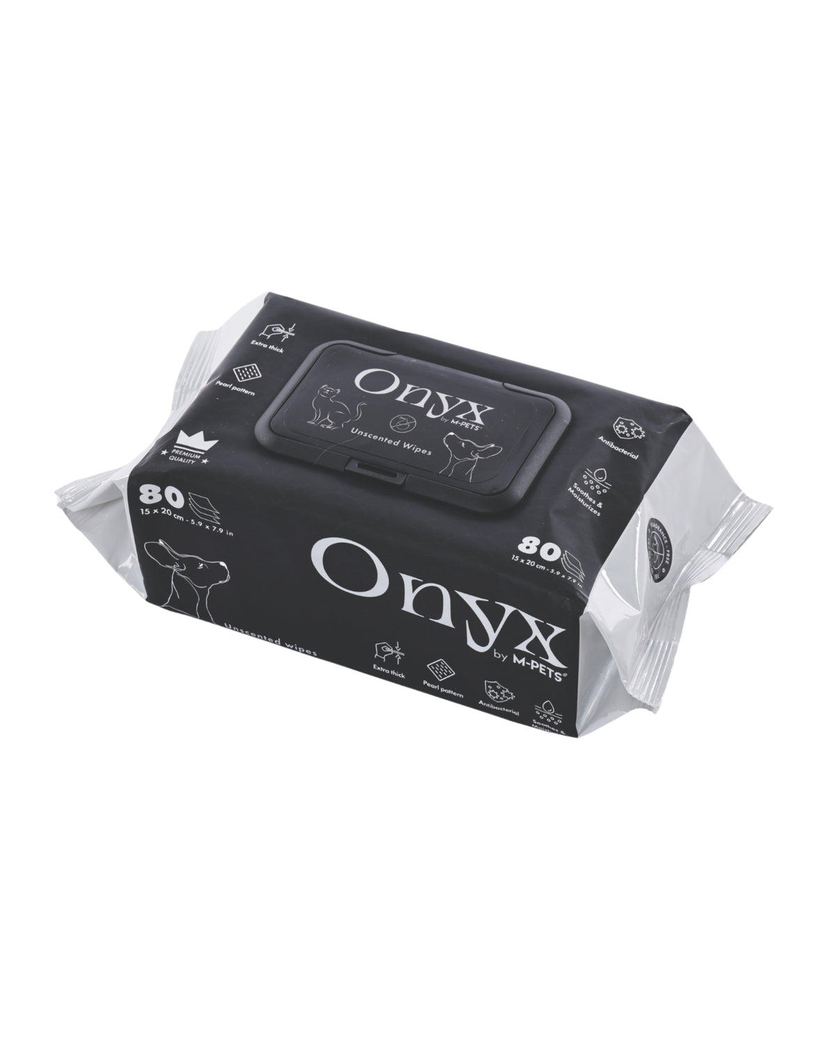 Ekstra Kalın Kokusuz Kedi ve Köpek Temizleme Mendili 80'li M-Pets Onyx Unscented Wipes