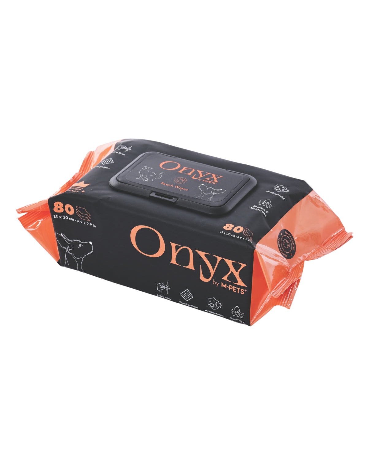 Ekstra Kalın Şeftali Kokulu Kedi ve Köpek Temizleme Mendili 80'li M-Pets Onyx Peach Wipes