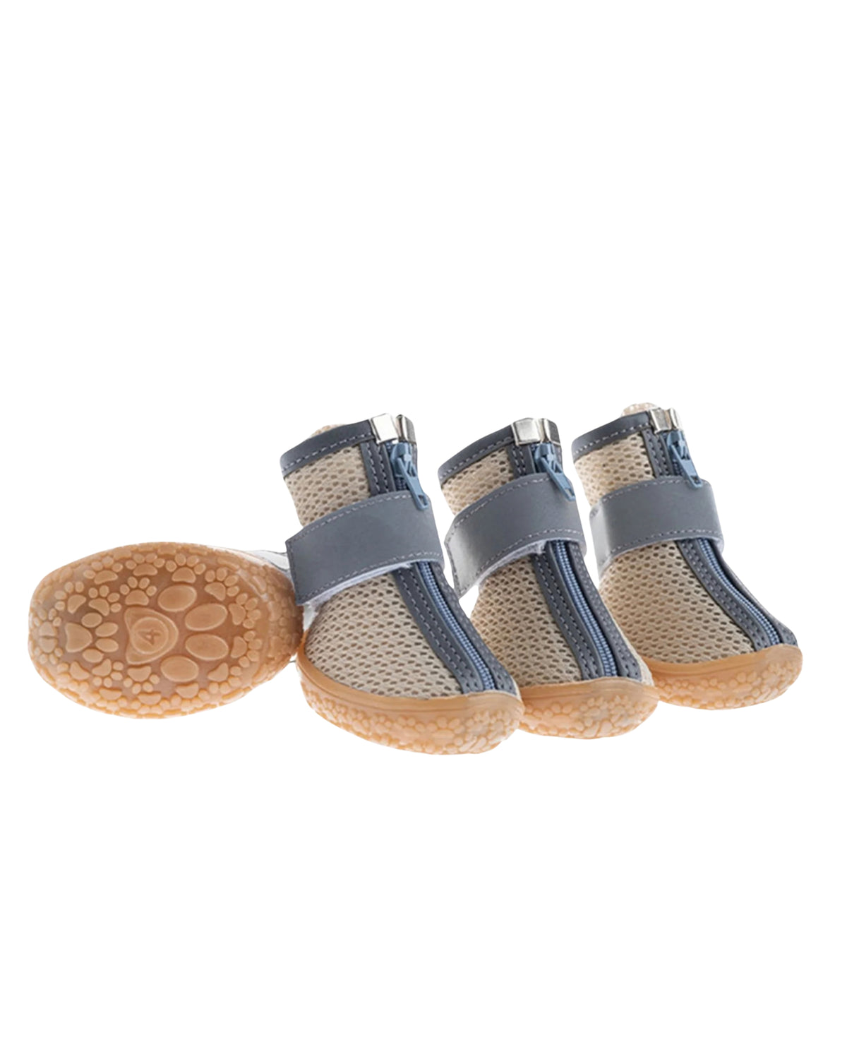 Fermuarlı File Yazlık Köpek Ayakkabısı Bej Paw Prints Mesh Summer Dog Shoes