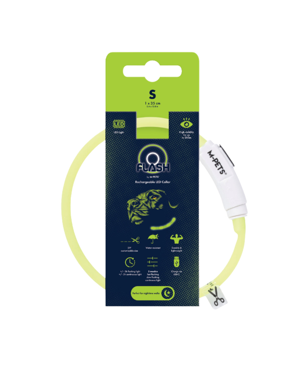 Flash Şarjlı LED Işıklı Köpek Tasması Yeşil M-Pets Flash LED Rechargeable Collar Green