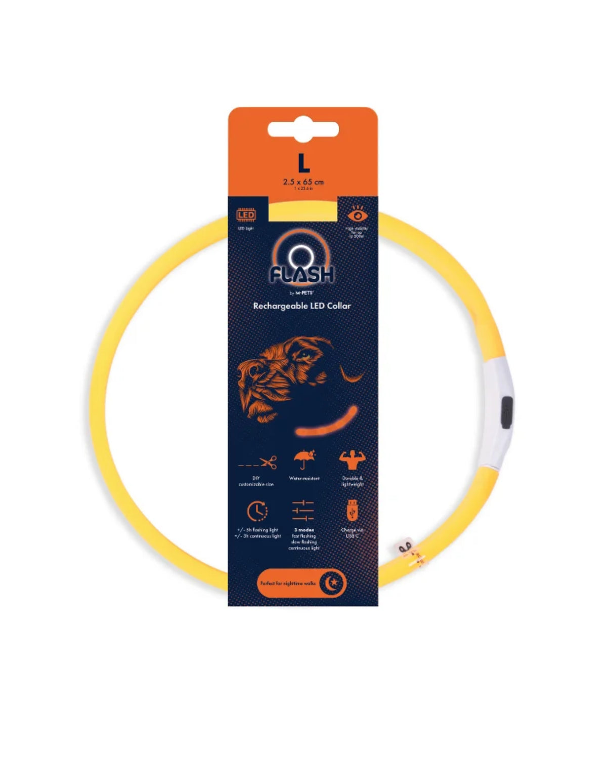 Flash Şarjlı LED Işıklı Köpek Tasması Turuncu M-Pets Flash LED Rechargeable Collar Orange