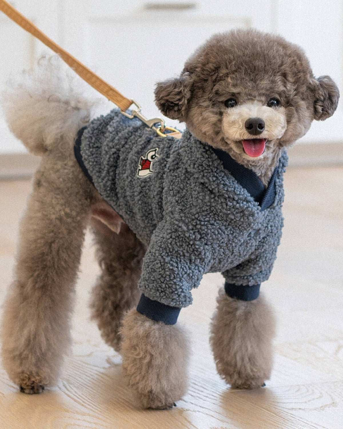 Göğüs Tasmalı Kapüşonlu Peluş Gri Mavi Köpek Sweatshirtü Puppia Lasta