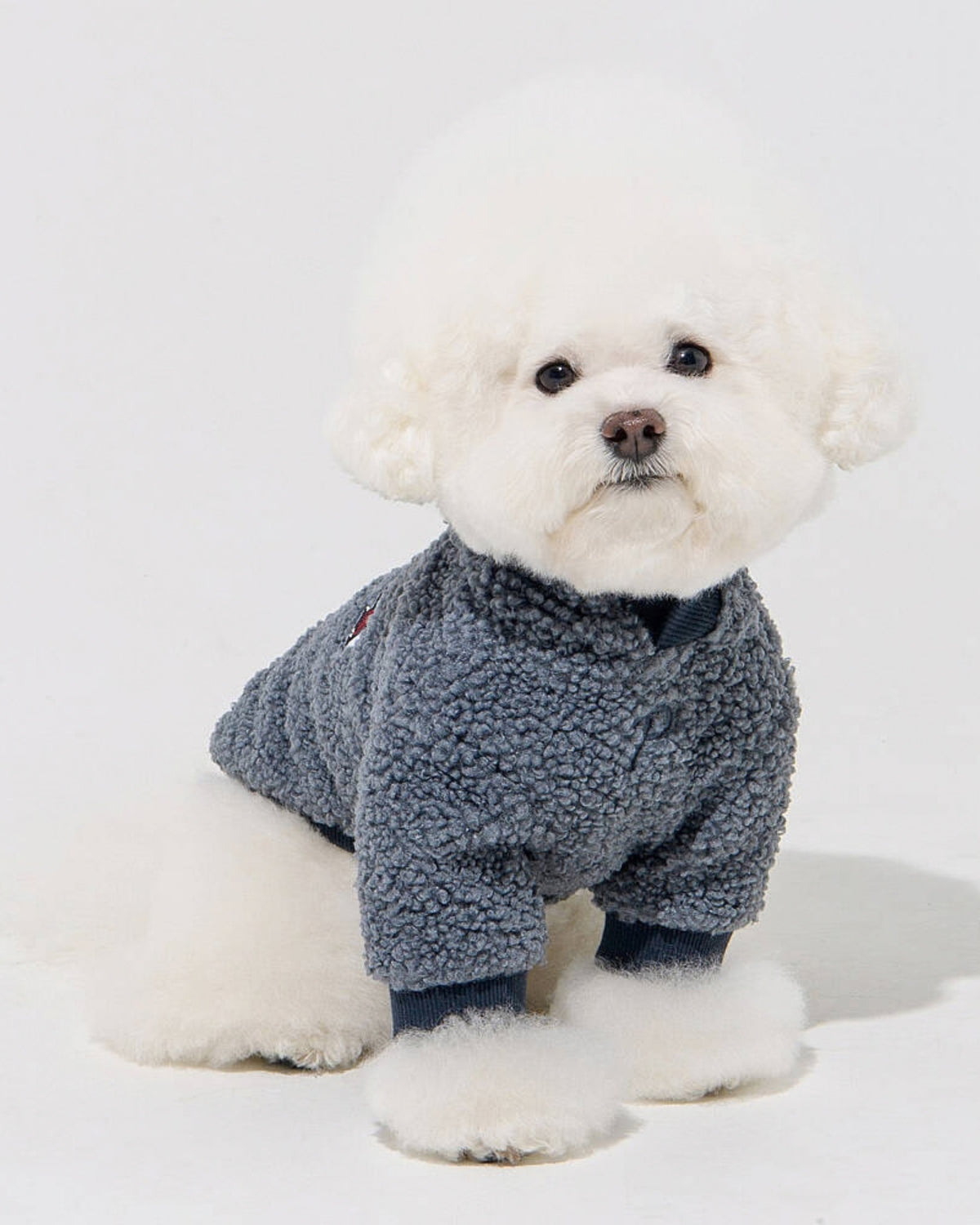 Göğüs Tasmalı Kapüşonlu Peluş Gri Mavi Köpek Sweatshirtü Puppia Lasta