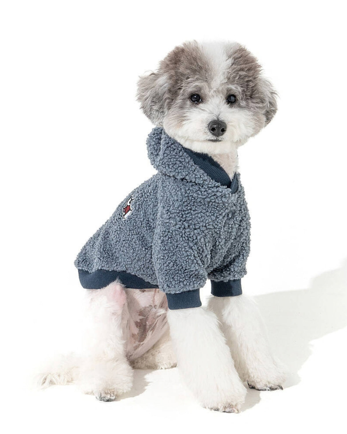 Göğüs Tasmalı Kapüşonlu Peluş Gri Mavi Köpek Sweatshirtü Puppia Lasta