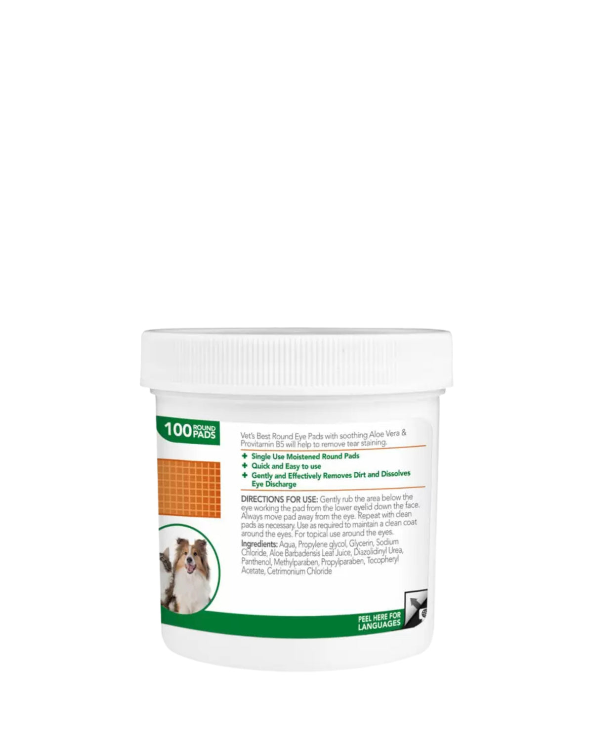 Göz Çevresi Temizleme Pedi Kedi ve Köpekler İçin Vet's Best Clean Eye Round Pads, 100 Adet