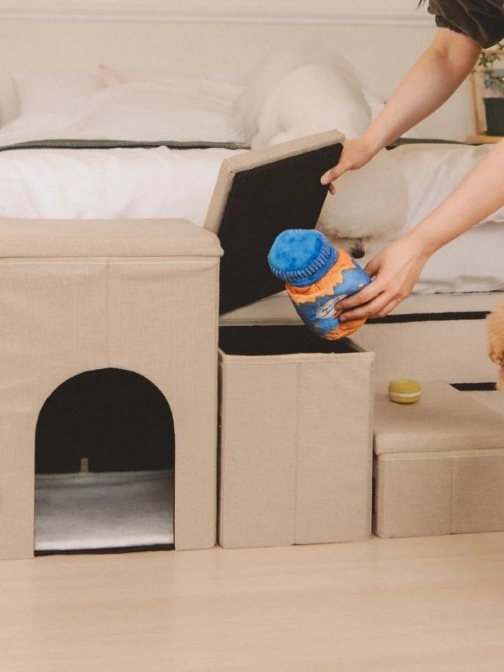 Puppia Cuddleclimb 3 Basamaklı ve Saklama Hazneli Evcil Hayvan Merdiveni