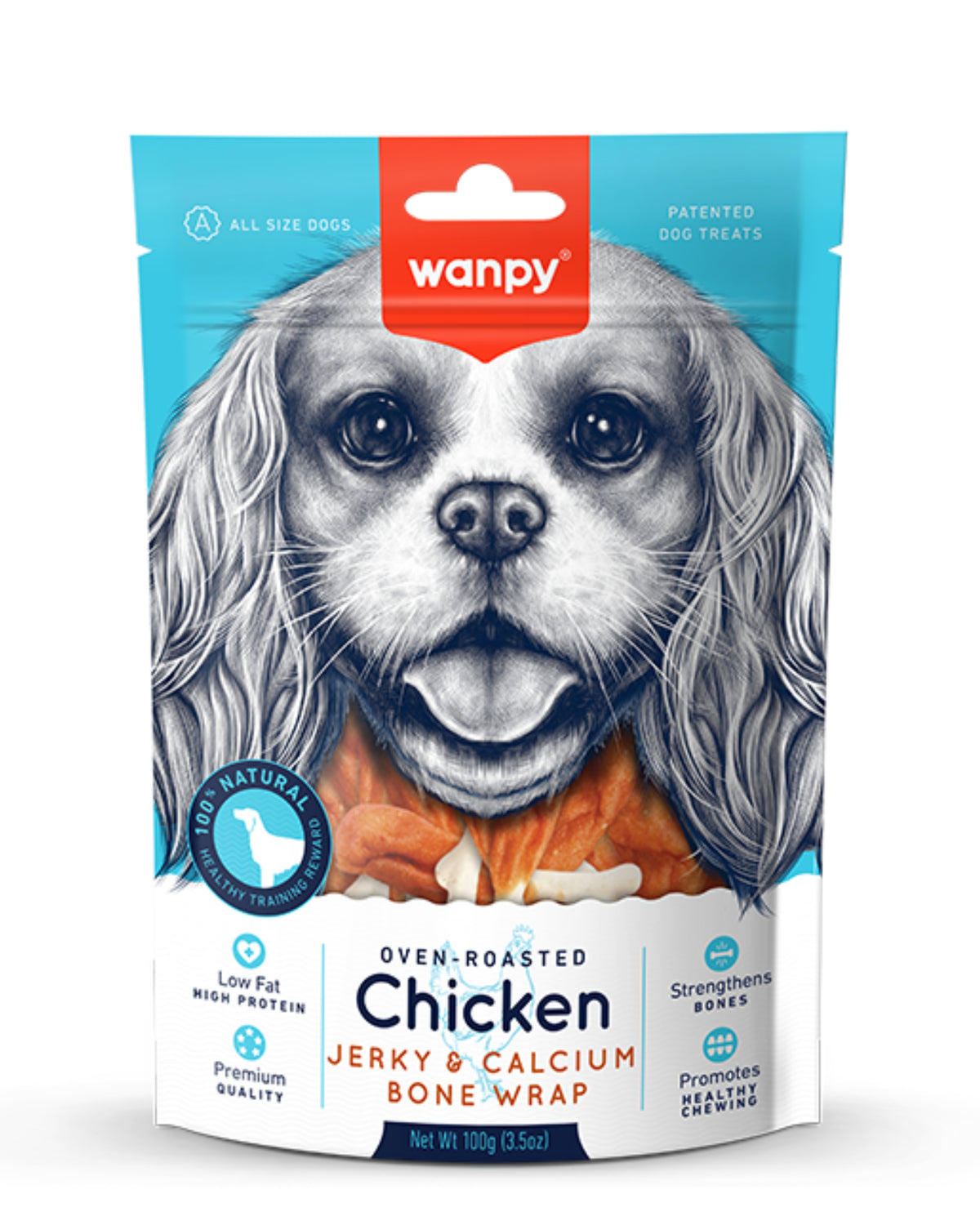 Kalsiyumlu Tavuk Sargılı Köpek Çiğneme Ödülü Wanpy Oven Roasted, 100gr