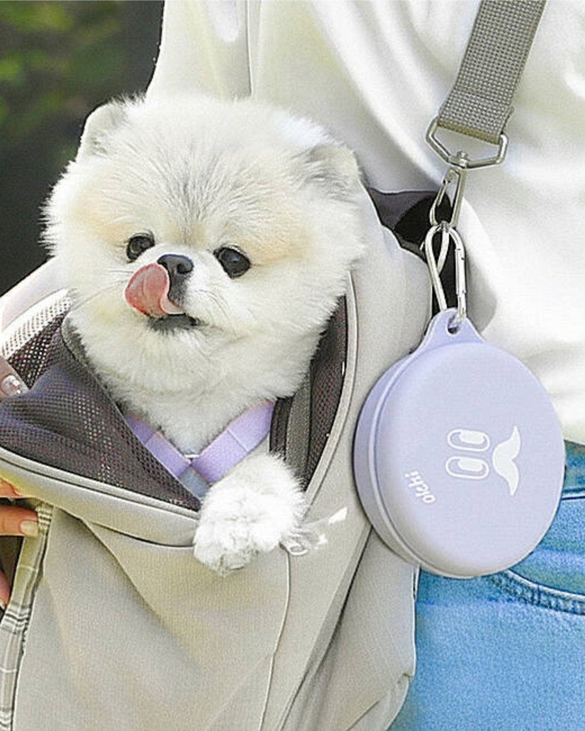 Katlanabilir Çift Hazneli Lila Silikon Köpek Seyahat Kabı Olchi Smile Dual Bowl