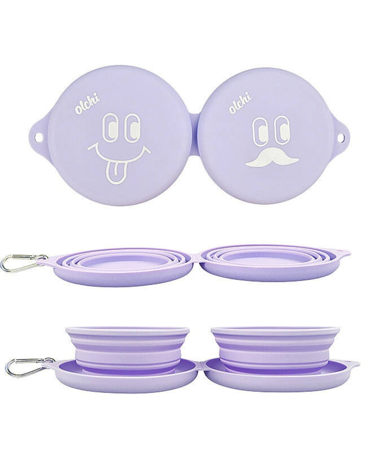 Katlanabilir Çift Hazneli Lila Silikon Köpek Seyahat Kabı Olchi Smile Dual Bowl