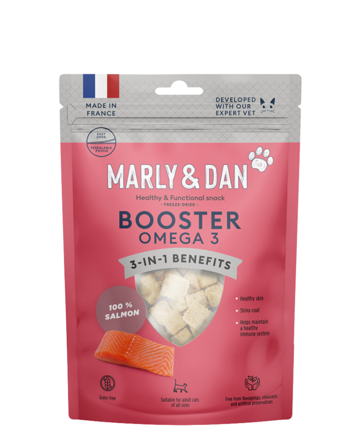 Kediler İçin %100 Somon Dondurularak Kurutulmuş Ödül Marly&Dan Booster Omega 3 Cat