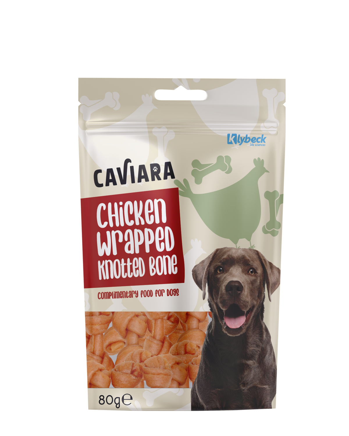 Köpekler İçin Tavuk Sarılı Düğümlü Çiğneme Kemiği Caviara Chicken Wrapped Knotted Bone, 80g