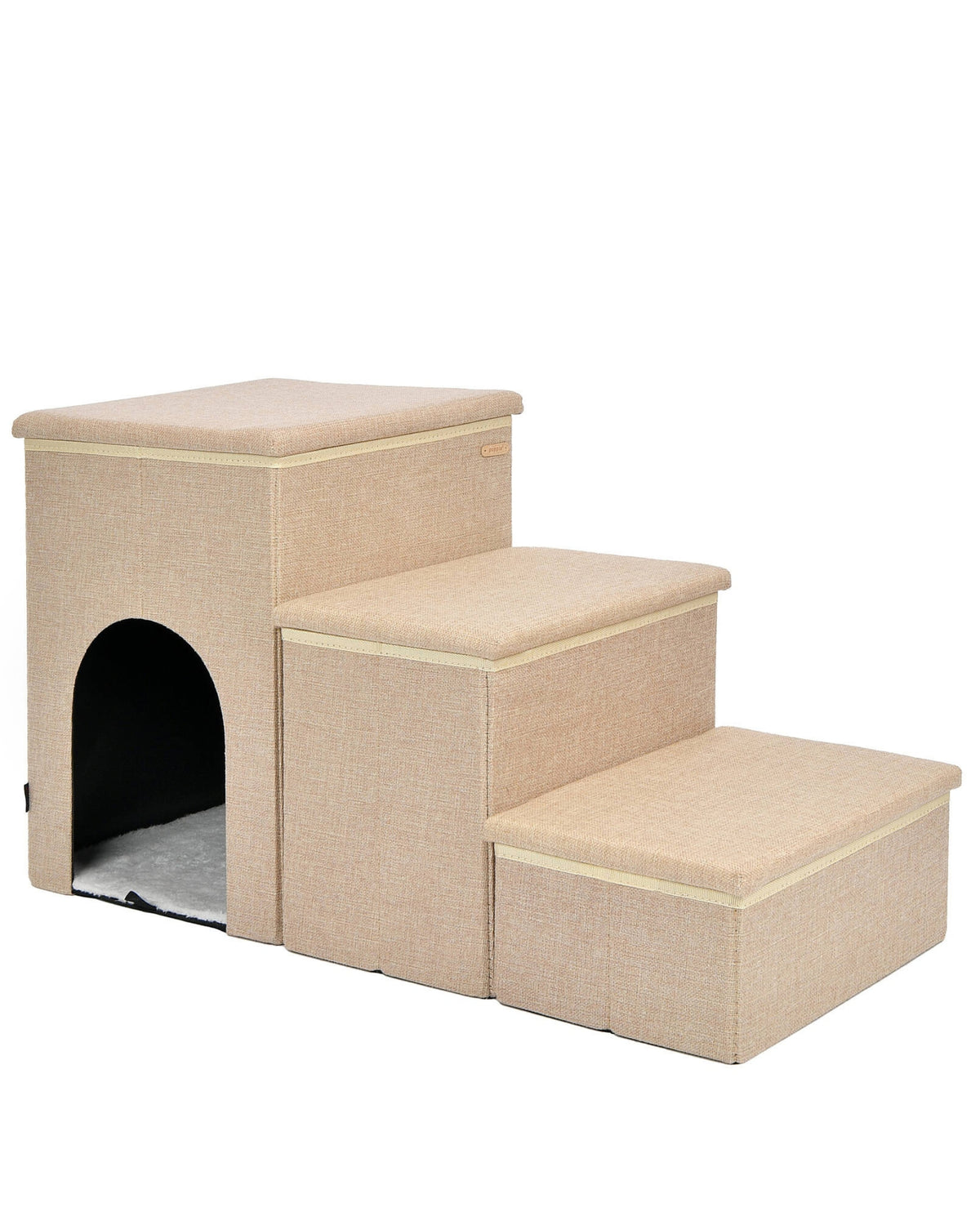 Kulübeli ve Saklama Kutulu Katlanabilir Bej Köpek Merdiveni Puppia CuddleClimb Storage Stairs