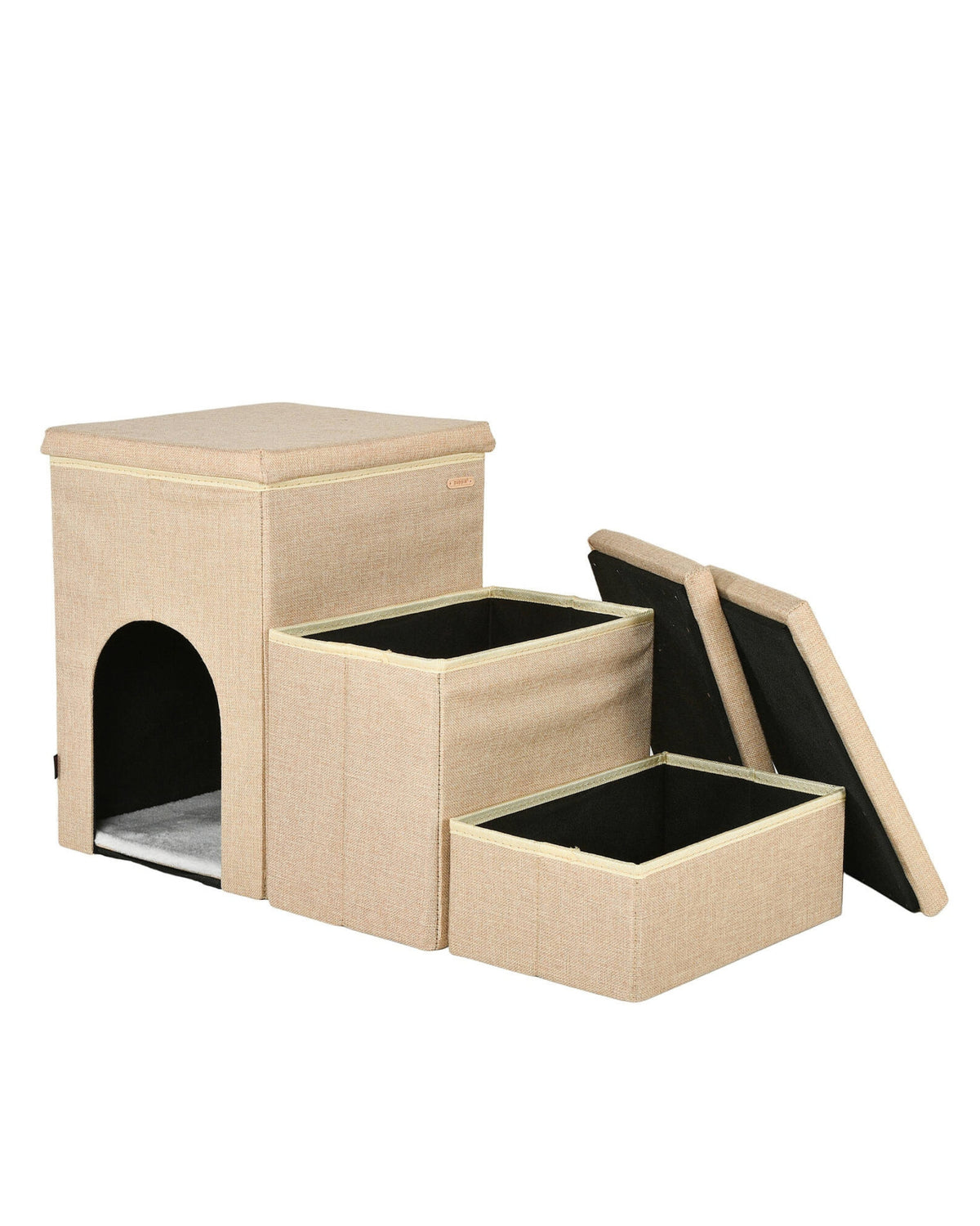 Kulübeli ve Saklama Kutulu Katlanabilir Bej Köpek Merdiveni Puppia CuddleClimb Storage Stairs