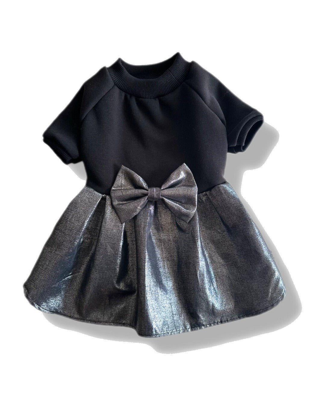 Sweatshirt Üstlü Fiyonklu Gri Simli Köpek Elbisesi Luli Pet Shimmer Dress