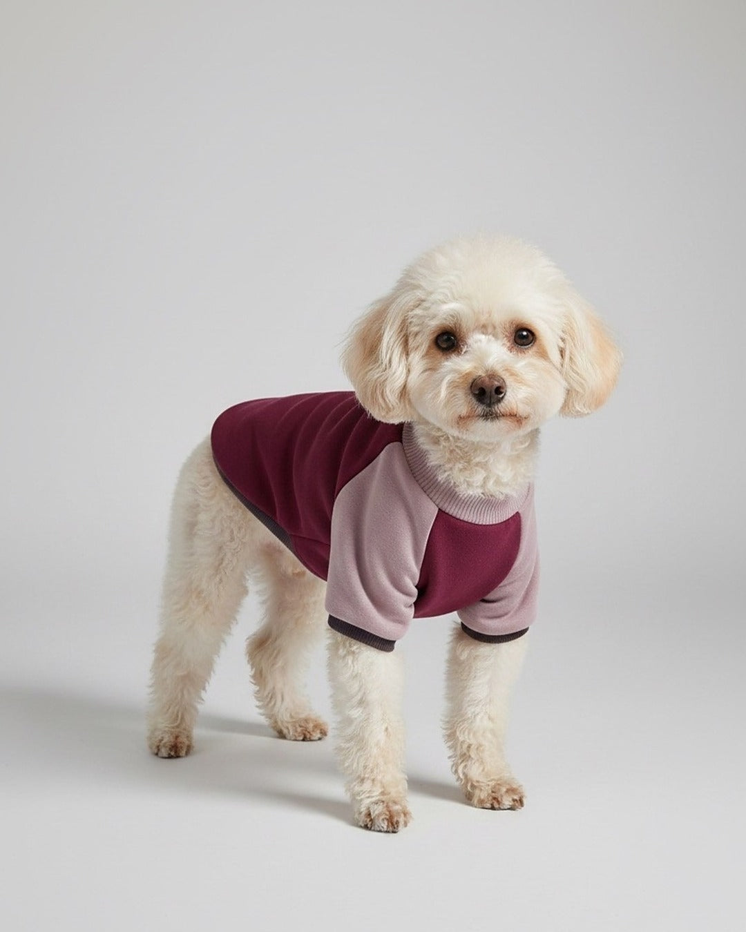 İçi Polarlı Bordo Lila Parçalı Köpek Sweatshirtü Luli Pet Color Block Sweatshirt