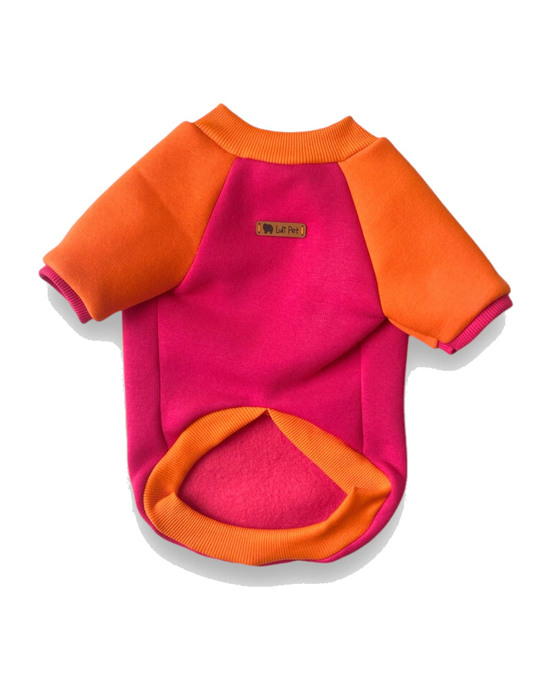 İçi Polarlı Fuşya Turuncu Blok Renkli Köpek Sweatshirtü Luli Pet Color Block Sweatshirt