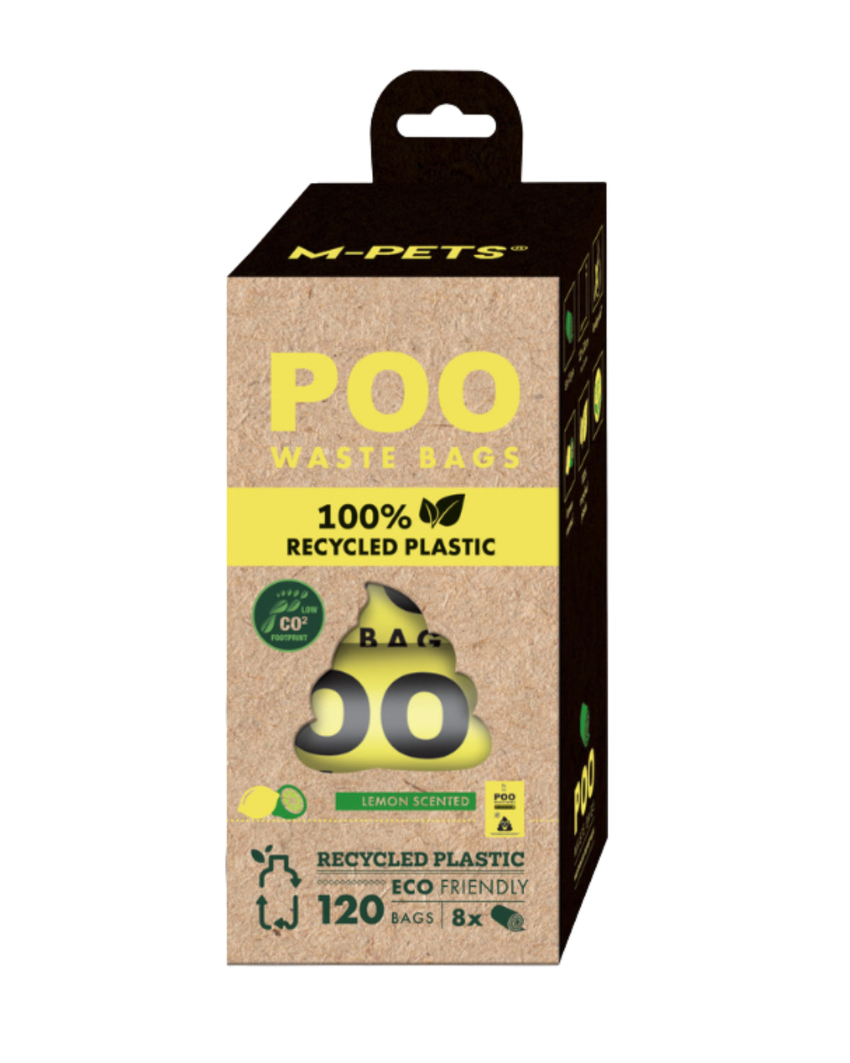 Limon Kokulu Geri Dönüştürülmüş Köpek Kaka Poşeti 8 Rulo 120'li M-Pets POO Lemon Scented