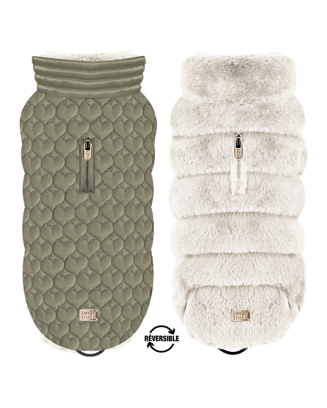 Çift Taraflı Kapitone Köpek Montu Milk&Pepper Candice Reversible Down Jacket Haki