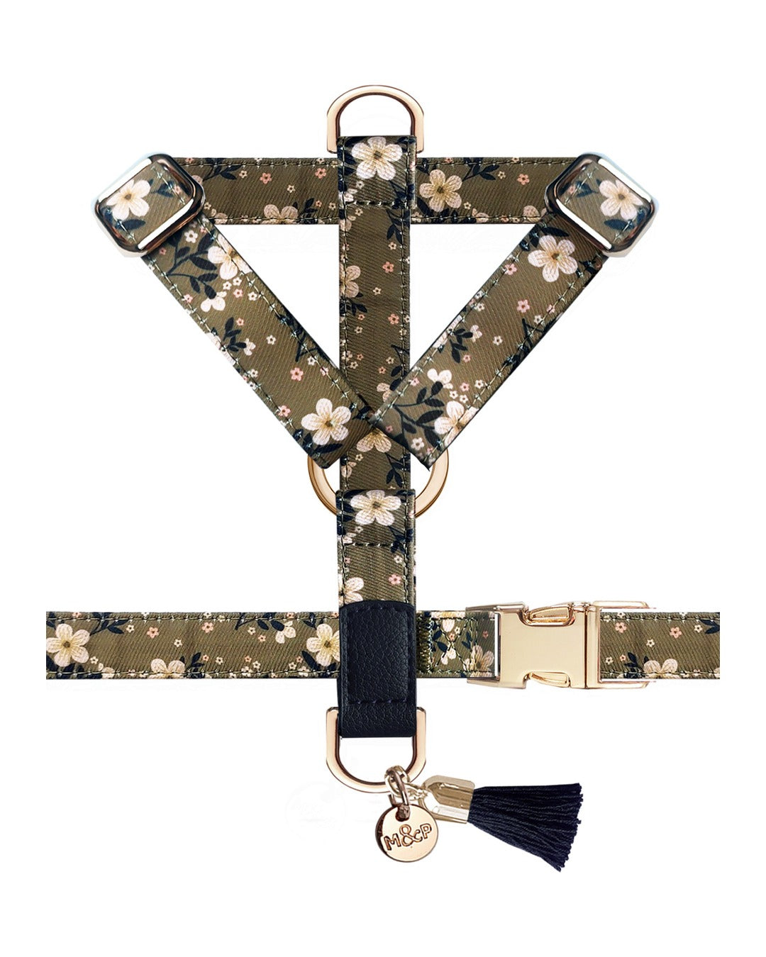 Çiçek Desenli Y Tipi Köpek Göğüs Tasması Milk&Pepper Becky Strap Harness Haki