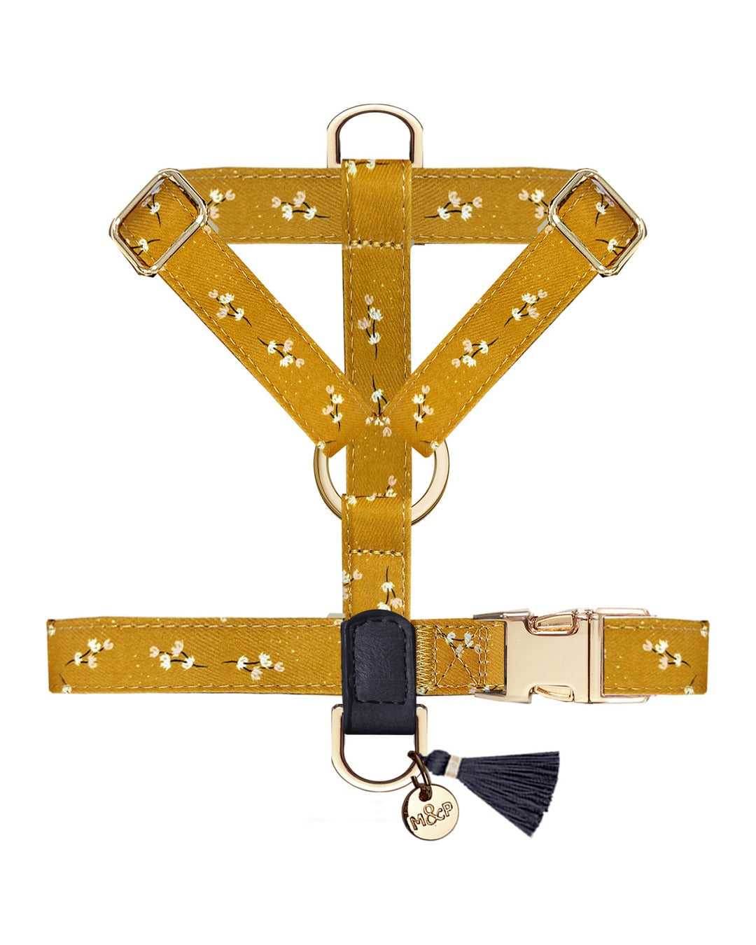 Ayarlanabilir Çiçek Desenli Köpek Göğüs Tasması Milk&Pepper July Straps Harness Sarı
