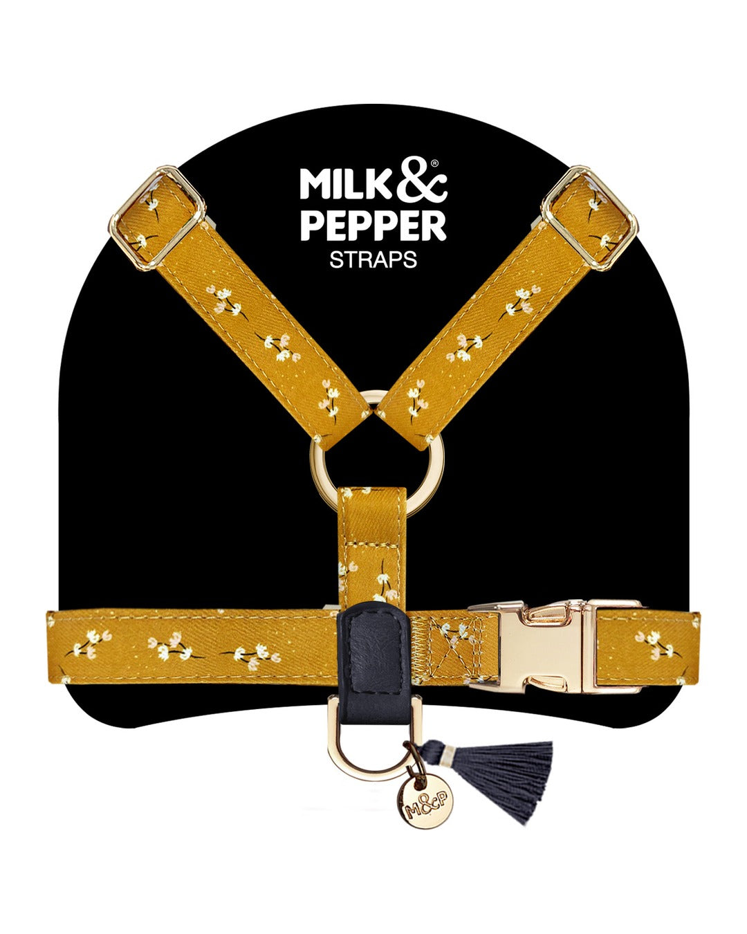 Ayarlanabilir Çiçek Desenli Köpek Göğüs Tasması Milk&Pepper July Straps Harness Sarı