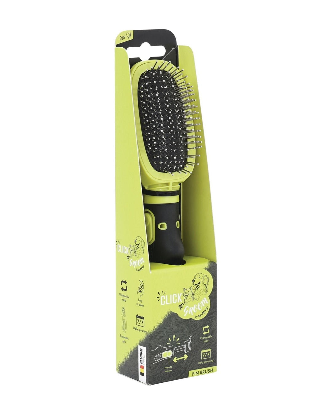 Click & Groom Değiştirilebilir Başlıklı Top Uçlu Tel Fırça Kedi ve Köpek M-Pets Click and Groom Pin Brush