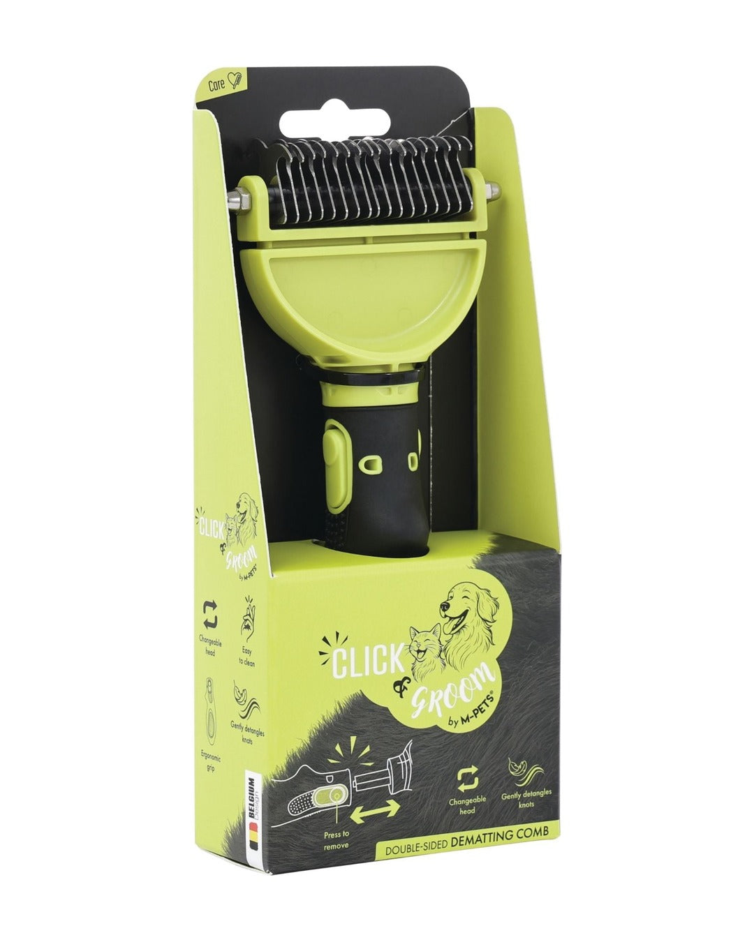 Click & Groom Değiştirilebilir Başlıklı Çift Taraflı Keçe Açıcı Tarak Kedi ve Köpek M-Pets Click and Groom Dematting Comb