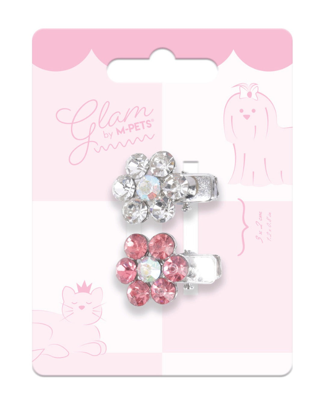 Taşlı Çiçek Tüy Tokası 2'li Pembe Beyaz Kedi ve Küçük Köpek M-Pets GLAM Flower Clip