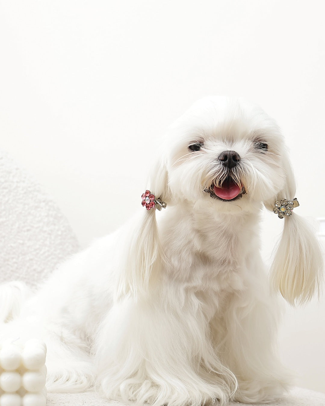 Taşlı Çiçek Tüy Tokası 2'li Pembe Beyaz Kedi ve Küçük Köpek M-Pets GLAM Flower Clip