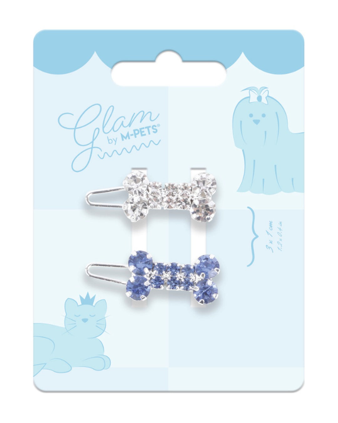 Taşlı Kemik Tüy Tokası 2'li Mavi Beyaz Kedi ve Küçük Köpek M-Pets GLAM Bone Clip
