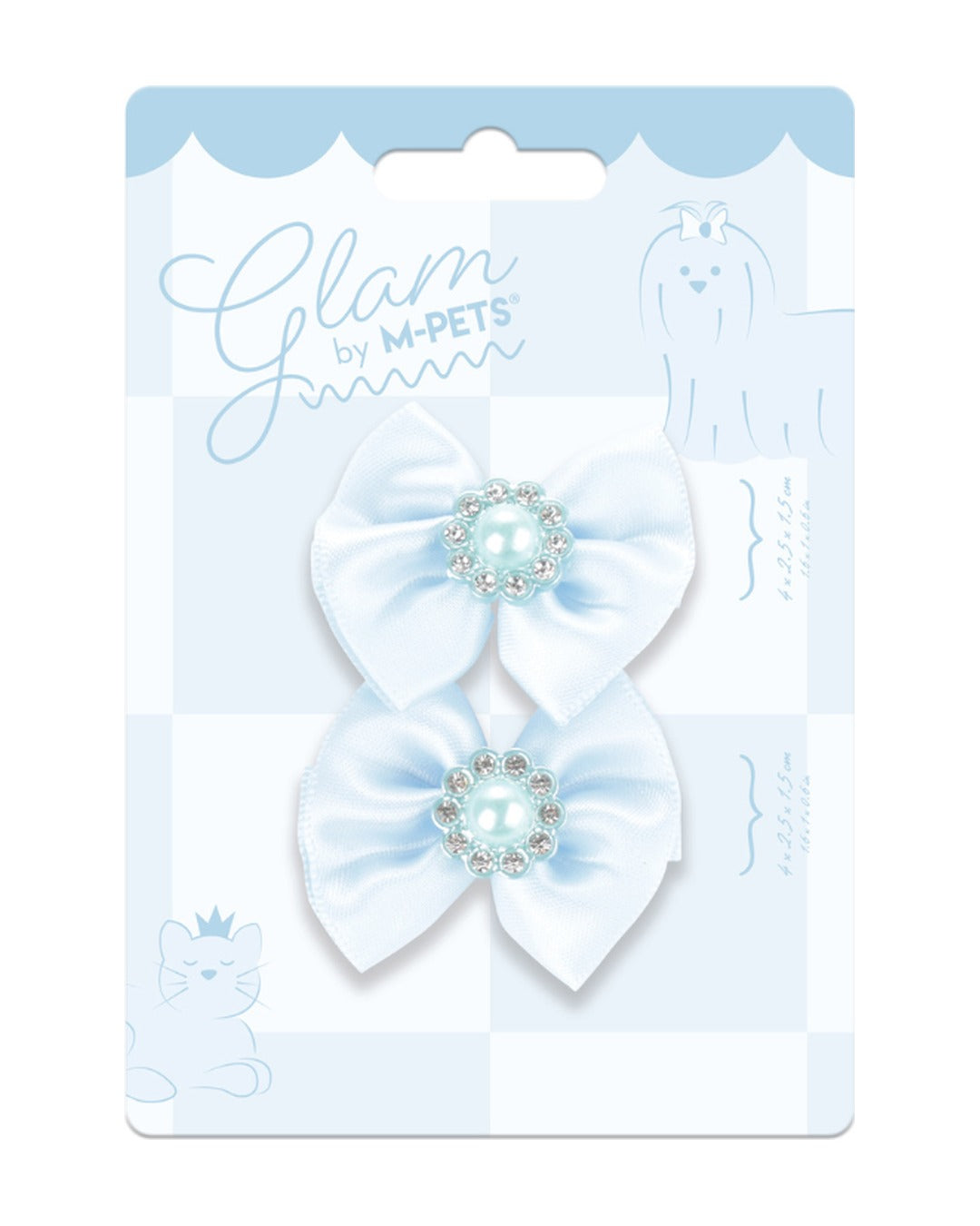 İncili Fiyonk Tüy Lastiği 2'li Mavi Kedi ve Küçük Köpek M-Pets GLAM Rubber Band with Pearl