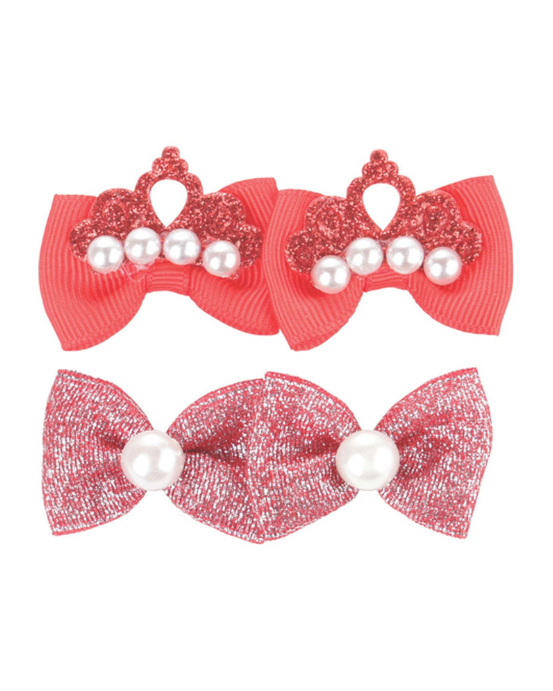 Taç ve Simli Fiyonk Tüy Lastiği 4'lü Kırmızı Kedi ve Küçük Köpek M-Pets GLAM Rubber Band Red