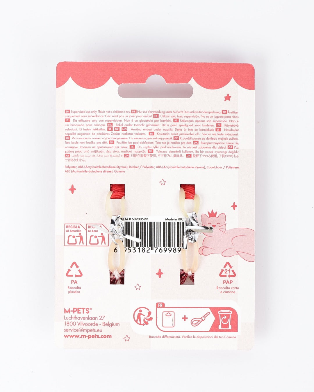 Taç ve Simli Fiyonk Tüy Lastiği 4'lü Kırmızı Kedi ve Küçük Köpek M-Pets GLAM Rubber Band Red